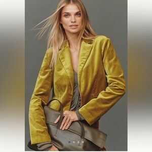 Maeve Cropped Velvet Tuxedo Blazer